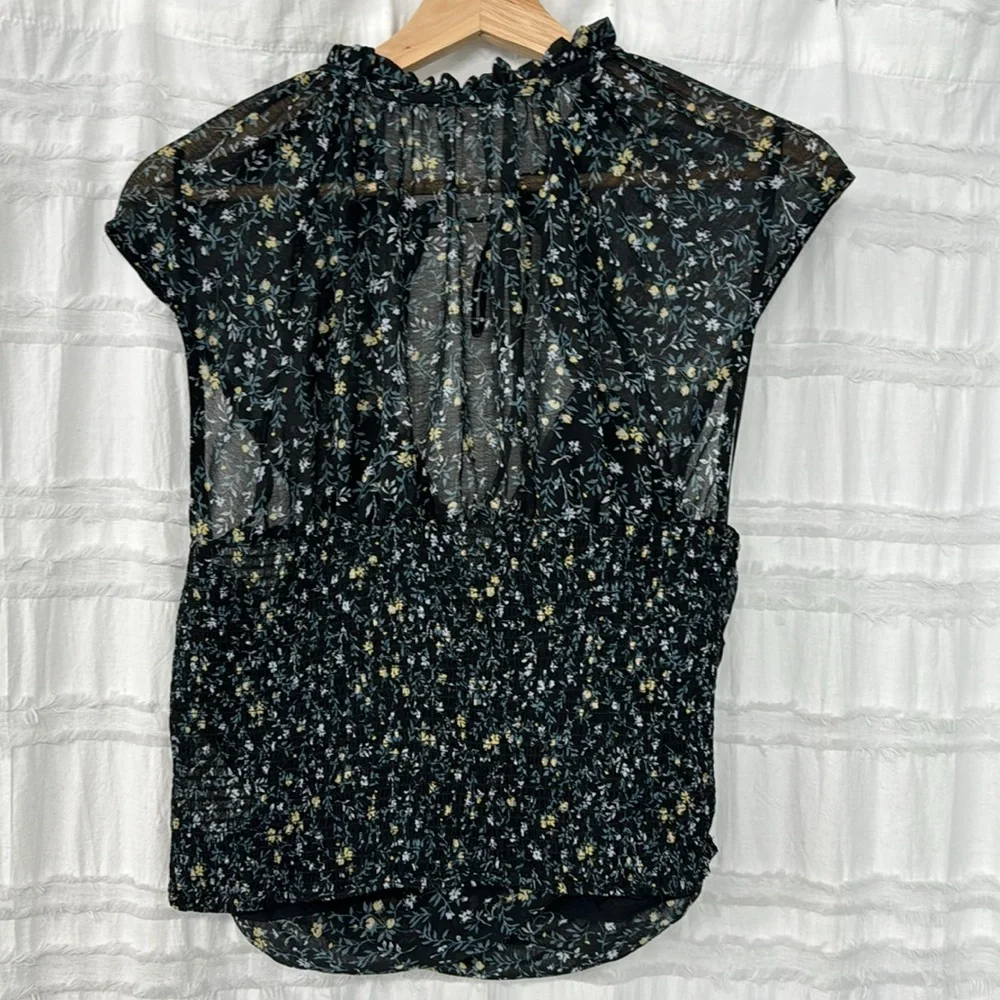 FREE PEOPLE BLACK FLORAL MA CHERIE CHIFFON TOP - Picture 5 of 6